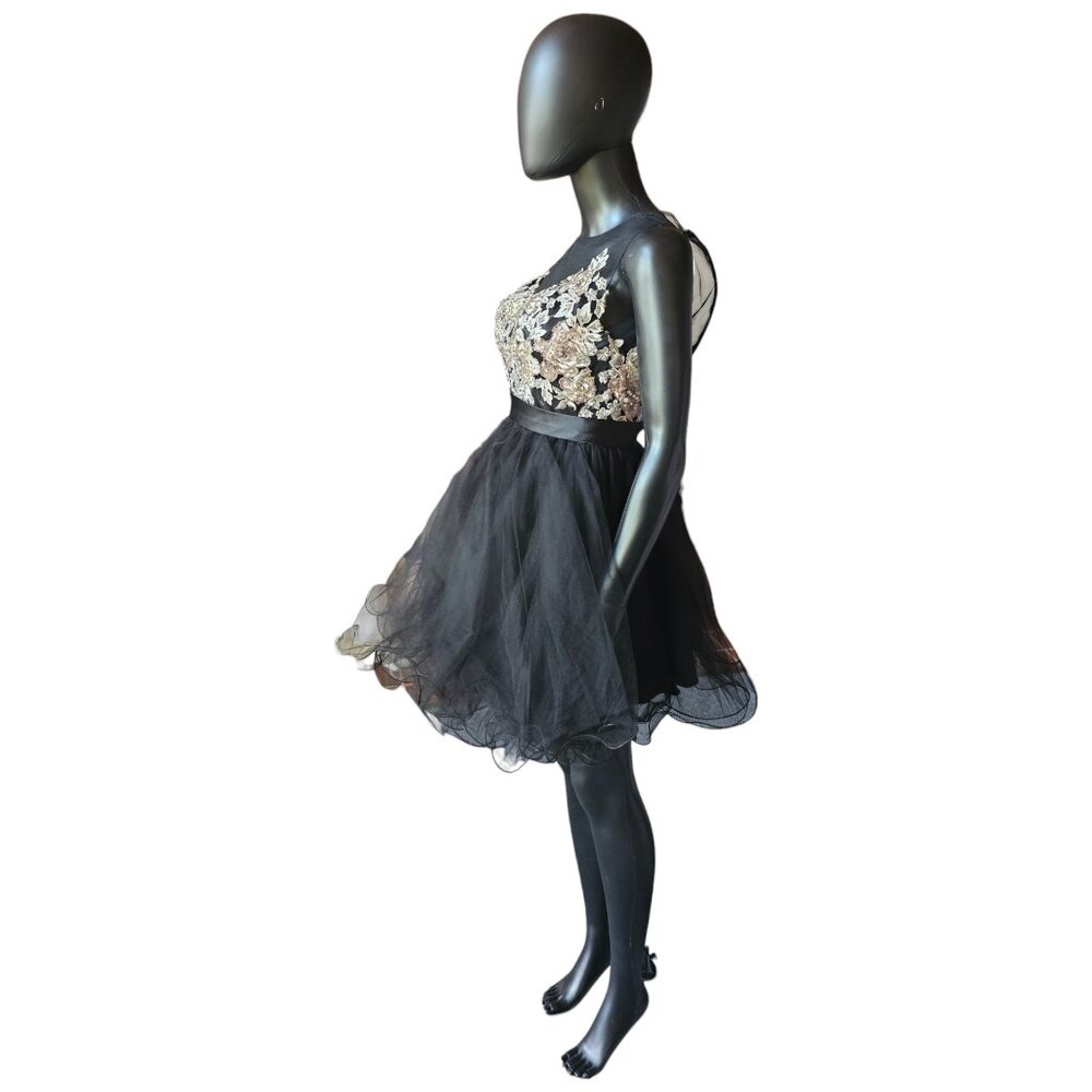 Black/Silver/Gold Embroidered Illusion Full Skirt Party Dress - Mori Lee - Picture 7 of 9